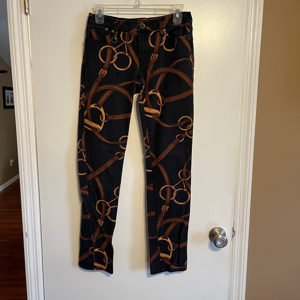 Lauren Ralph Lauren Womens Equestrian Bridle Bit Skinny Jeans Black Brown Size 2